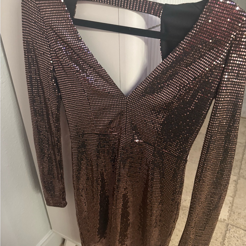 Lulu Black and Gold/Rosegold Sequin Bodycon Dress with sleeves